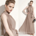 Women High Neck Halter Chiffon Long Party Dress with Belt